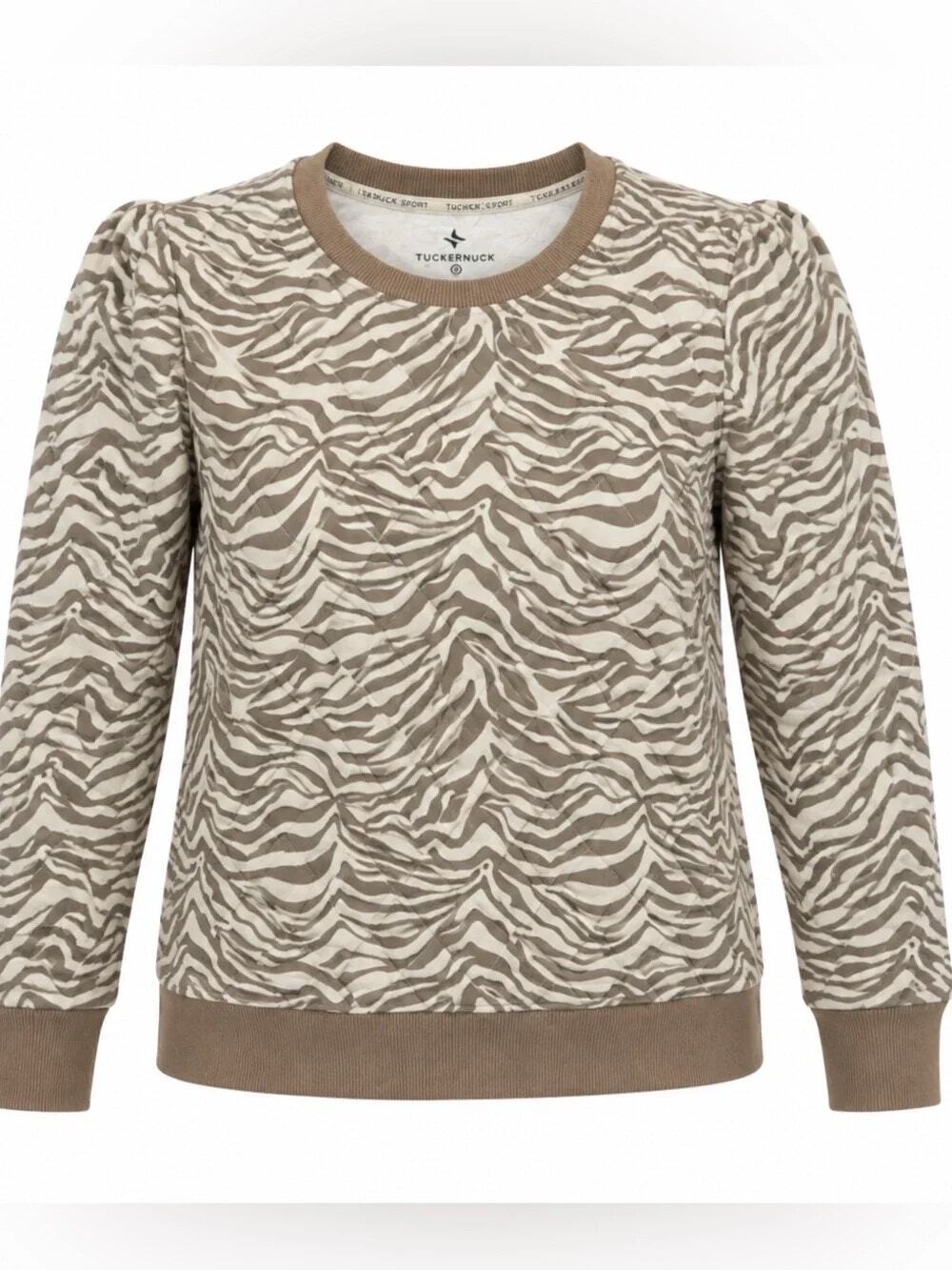 Tuckernuck Sport Campbell Quilted Zebra Print Pullover Sweatshirt Beige Cream XS